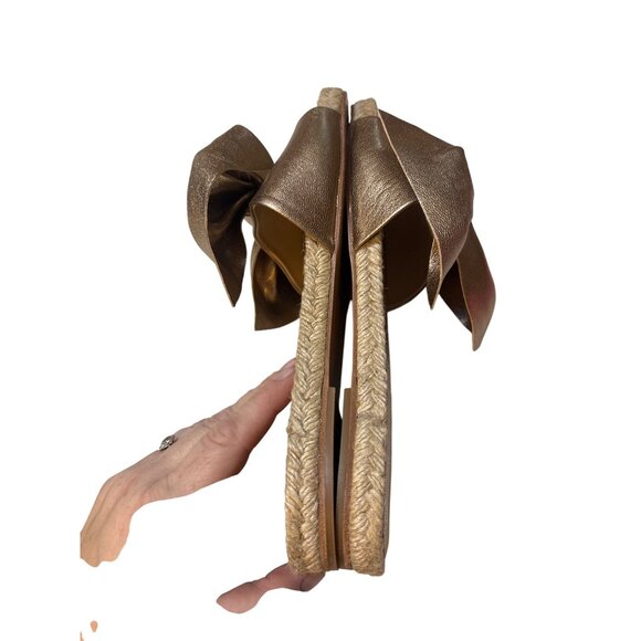 Paloma Barcelo Metallic Bronze Espadrille Slides With Bow Detail Womens Size 8.5 - Picture 7 of 7